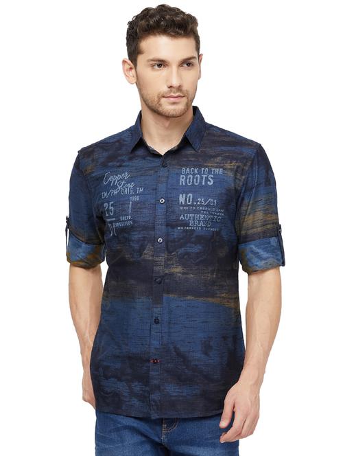 blue printed casual shirt - 16960061 - Standard Image - 1