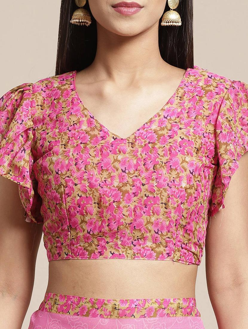 floral printed saree with blouse - 16960244 - Zoom Image - 3