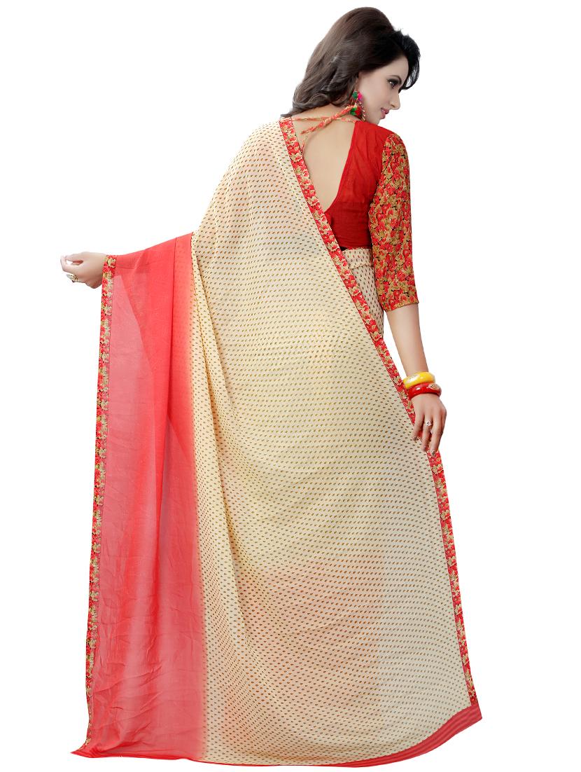 printed contrast bordered saree with blouse - 16960246 - Zoom Image - 2