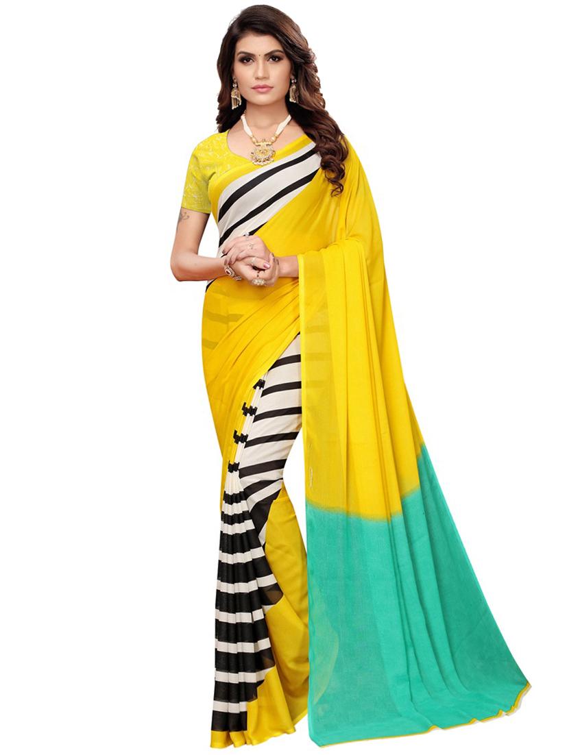 striped printed saree with blouse - 16960272 - Zoom Image - 1
