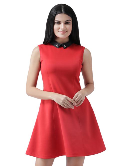 contrast collar flared dress - 16960411 - Standard Image - 1