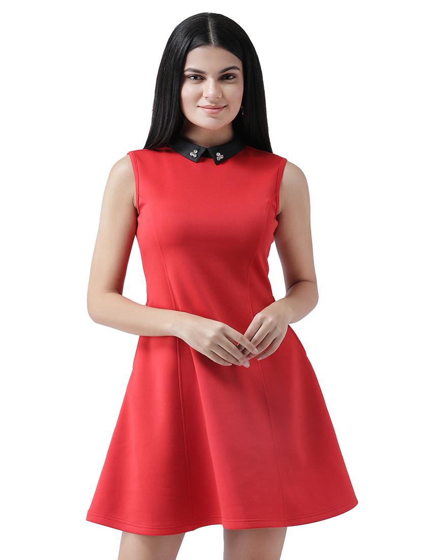 contrast collar flared dress - 16960411 - Zoom Image - 1