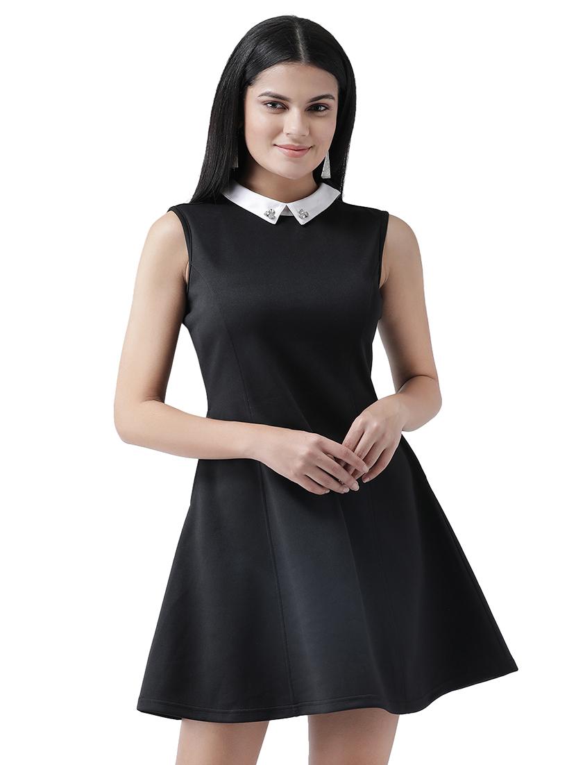 contrast collar flared dress - 16960412 - Zoom Image - 1