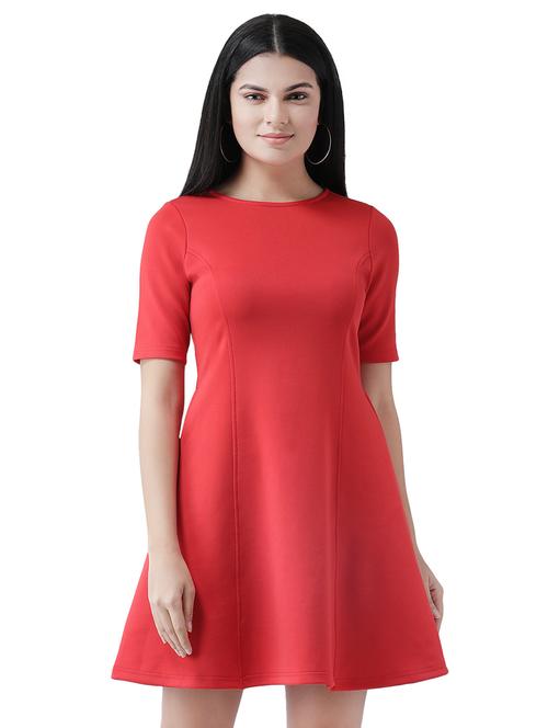 round neck solid flared dress - 16960420 - Standard Image - 1