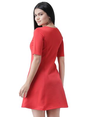 round neck solid flared dress - 16960420 - Standard Image - 3