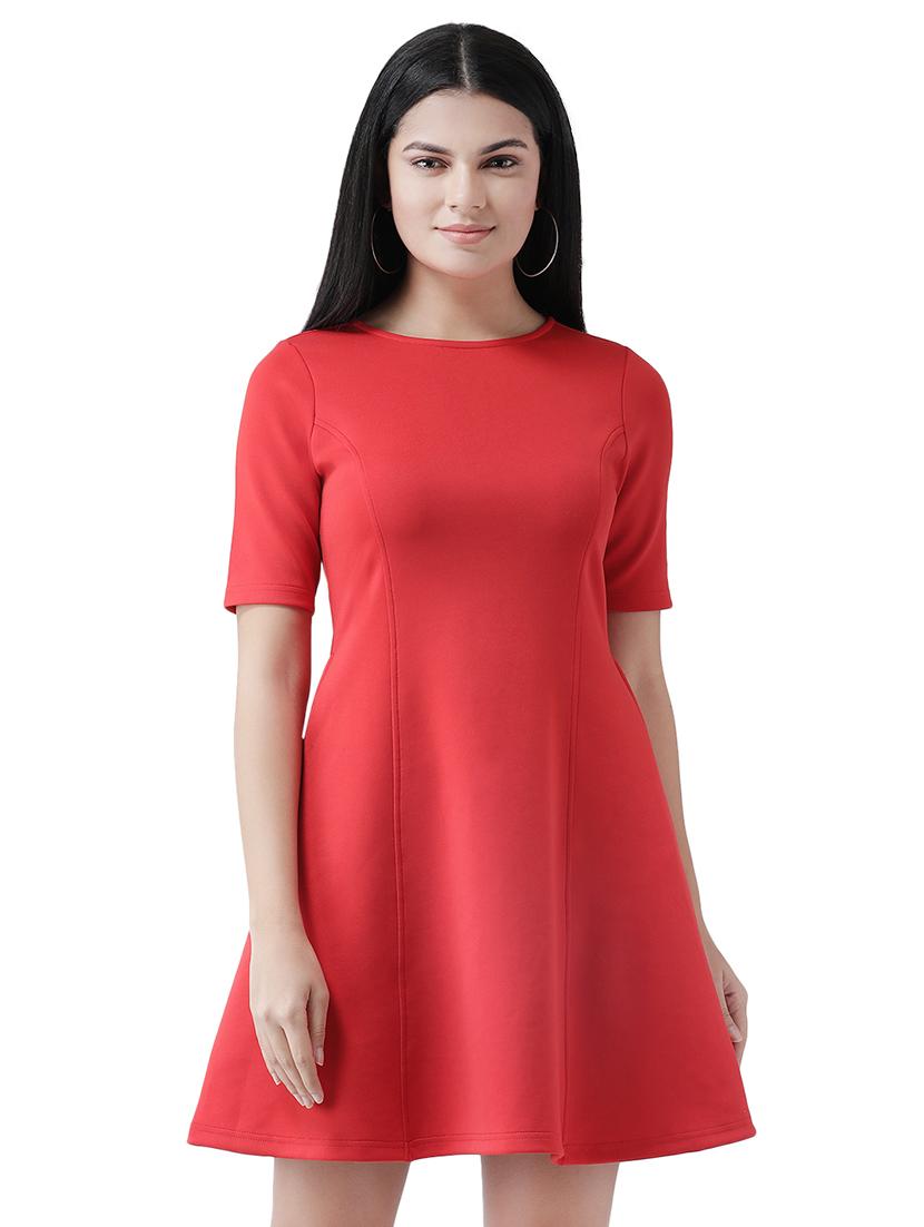round neck solid flared dress - 16960420 - Zoom Image - 1