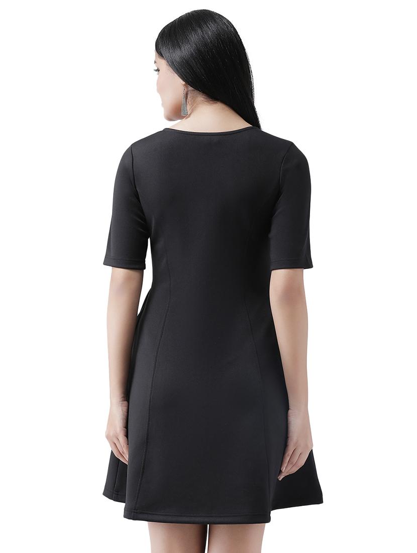 round neck solid flared dress - 16960421 - Zoom Image - 3