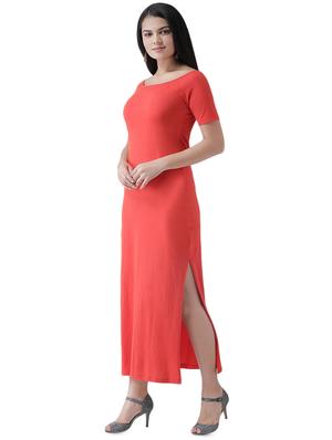 boat neck side slit maxi dress - 16960436 - Standard Image - 2