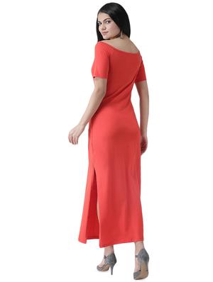 boat neck side slit maxi dress - 16960436 - Standard Image - 3