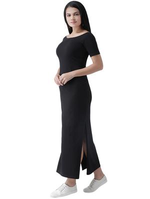 boat neck side slit maxi dress - 16960437 - Standard Image - 2