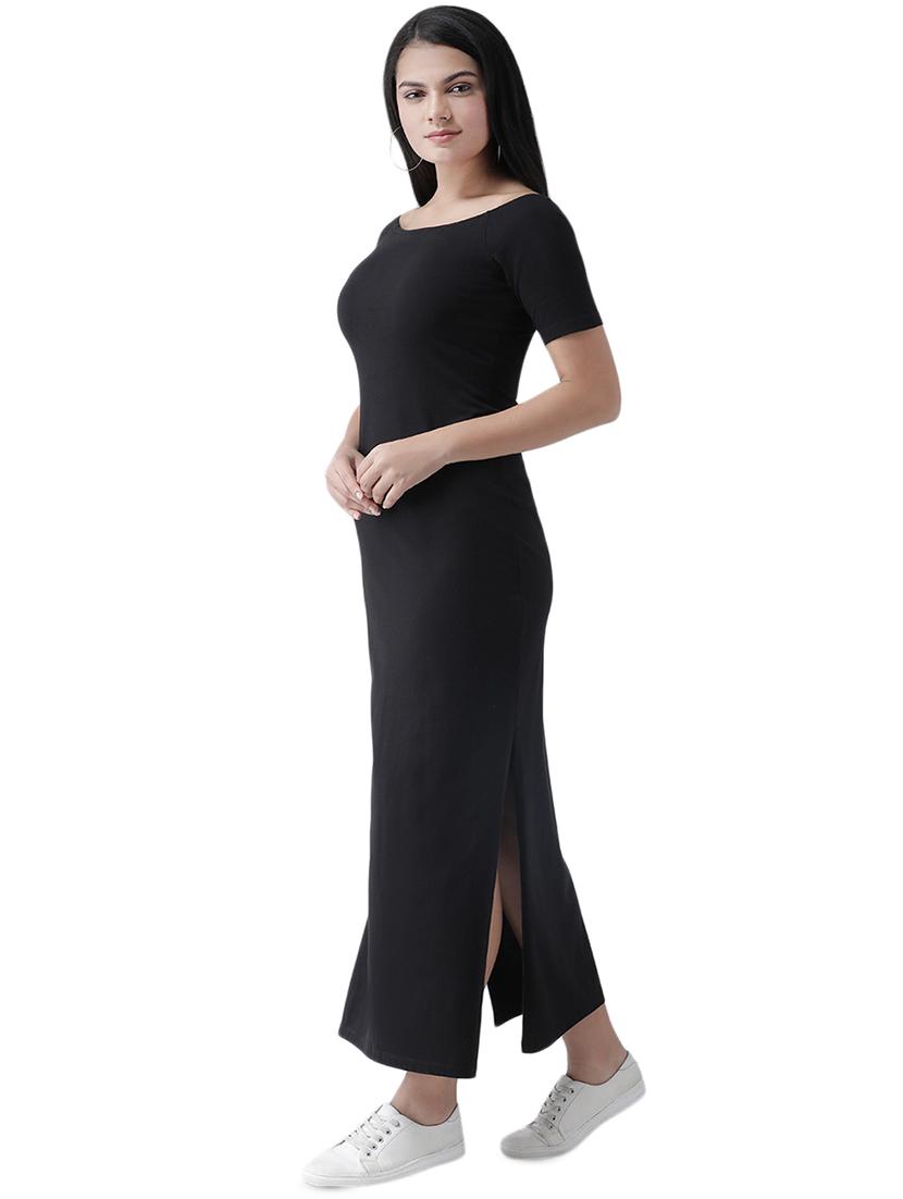 boat neck side slit maxi dress - 16960437 - Zoom Image - 2