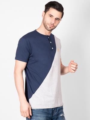 navy blue color block cut & sew t-shirt - 16960701 - Standard Image - 2