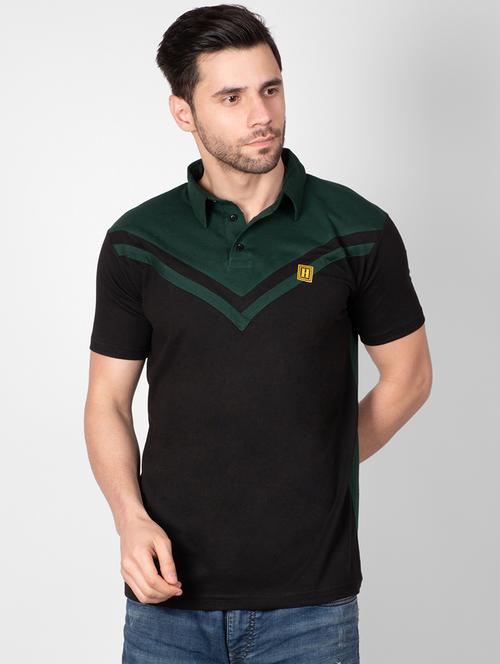 black color block collared t-shirt - 16960702 - Very Small Image - 1