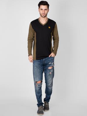 olive green color block t-shirt - 16960708 - Standard Image - 4