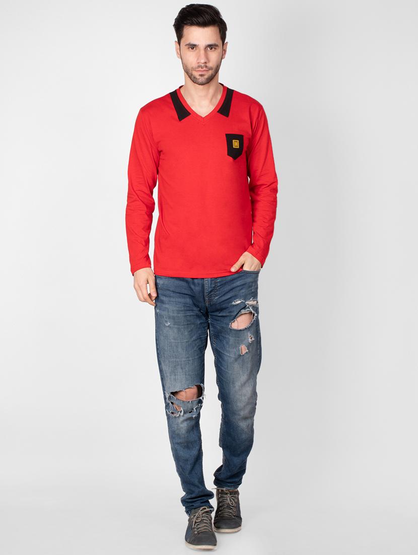 red solid pocket t-shirt - 16960709 - Zoom Image - 4
