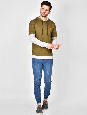 olive green color block hooded t-shirt - 16960719 - Standard Image - 4