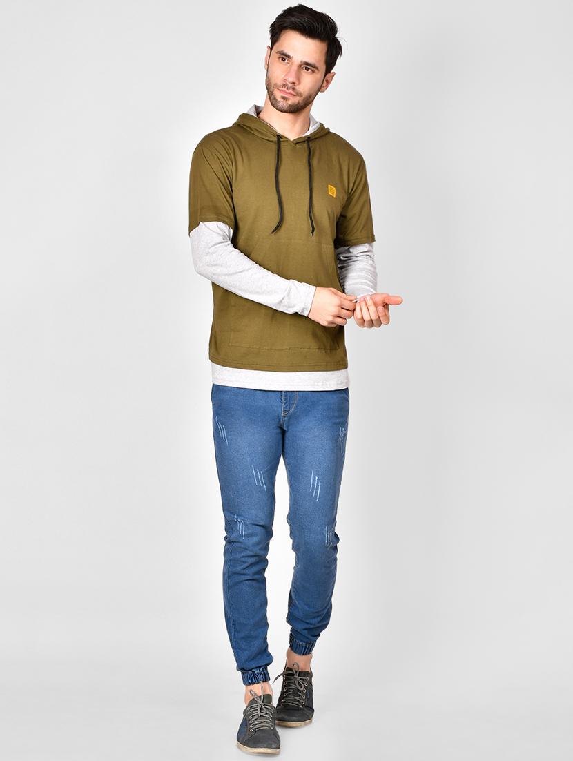 olive green color block hooded t-shirt - 16960719 - Zoom Image - 4