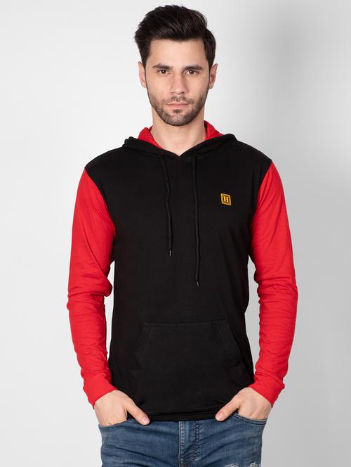 black color block hooded t-shirt - 16960722 - Standard Image - 1