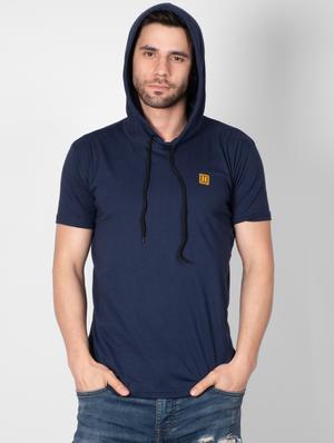 navy blue solid hooded t-shirt - 16960725 - Standard Image - 3