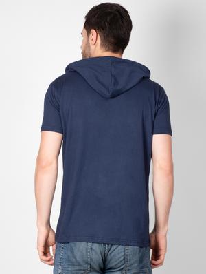 navy blue solid hooded t-shirt - 16960725 - Standard Image - 4