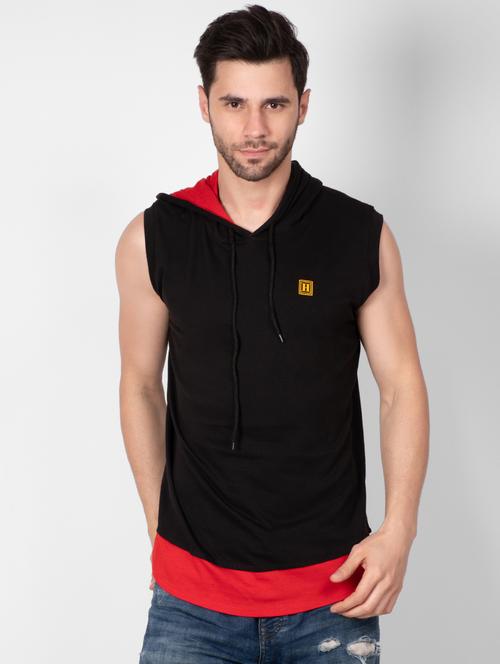 black color block hooded t-shirt - 16960726 - Standard Image - 1