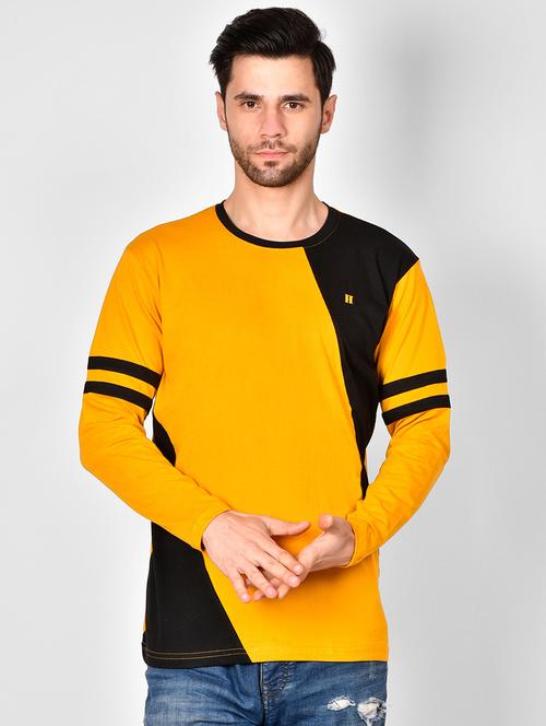 yellow color block taped t-shirt - 16960731 - Standard Image - 1