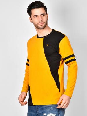 yellow color block taped t-shirt - 16960731 - Standard Image - 2