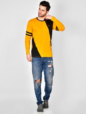yellow color block taped t-shirt - 16960731 - Standard Image - 4