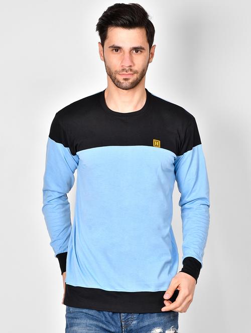 blue color block cut & sew t-shirt - 16960732 - Standard Image - 1