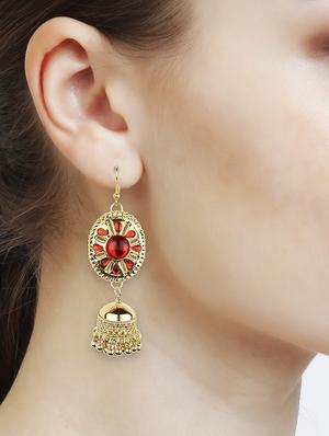 red metal jhumka earring - 16961579 - Standard Image - 4