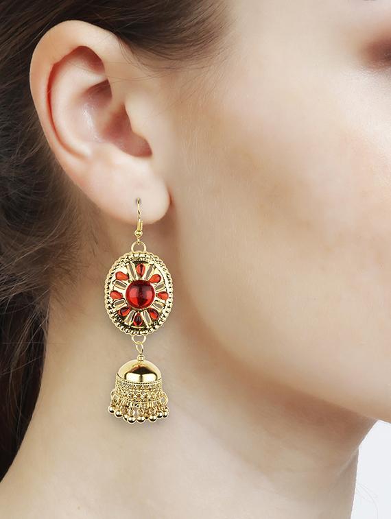 red metal jhumka earring - 16961579 - Zoom Image - 4