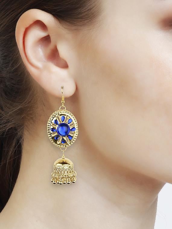 blue metal jhumka earring - 16961580 - Zoom Image - 4