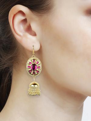 pink metal jhumka earring - 16961598 - Standard Image - 4