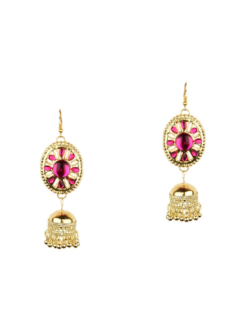 pink metal jhumka earring - 16961598 - Zoom Image - 1