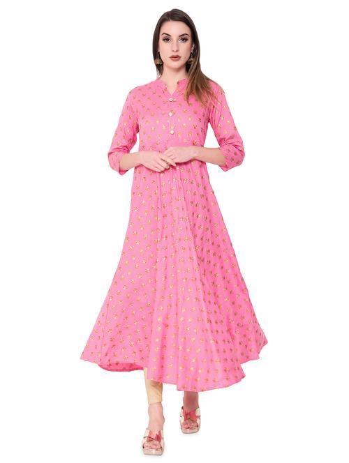 gold print flared kurta - 16961637 - Standard Image - 1