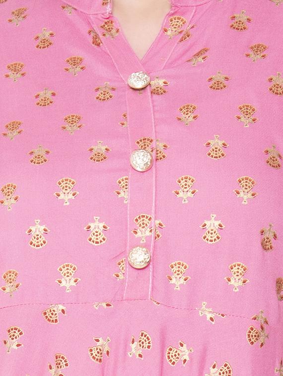 gold print flared kurta - 16961637 - Zoom Image - 4