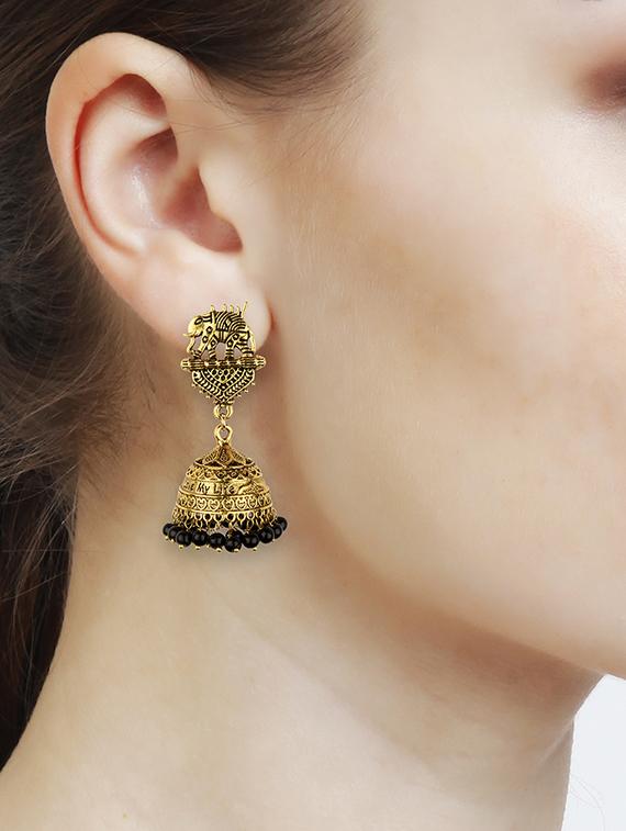 black metal jhumka earring - 16961666 - Zoom Image - 4