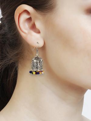 multi colored silver jhumka earring - 16961668 - Standard Image - 4