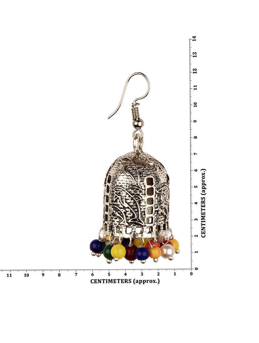 multi colored silver jhumka earring - 16961668 - Zoom Image - 3