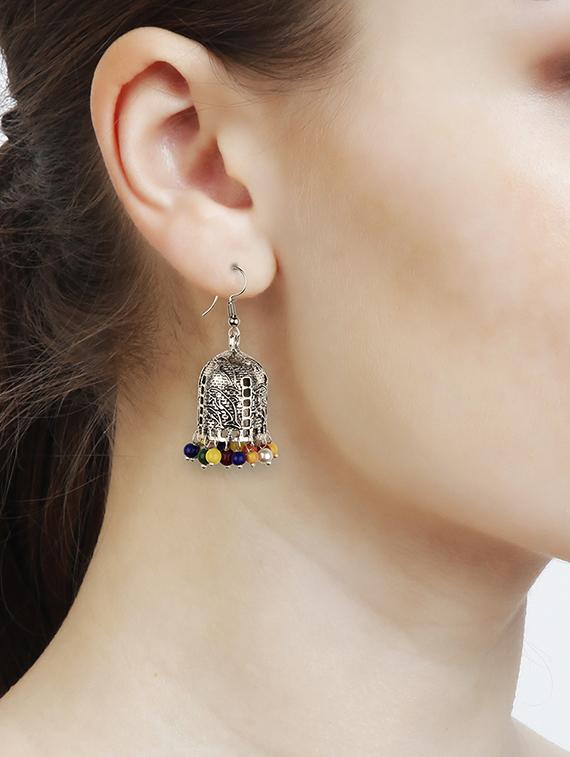 multi colored silver jhumka earring - 16961668 - Zoom Image - 4