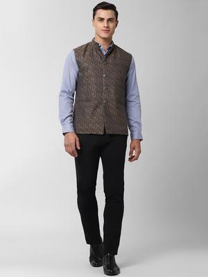 brown printed nehru jacket - 16961688 - Standard Image - 4