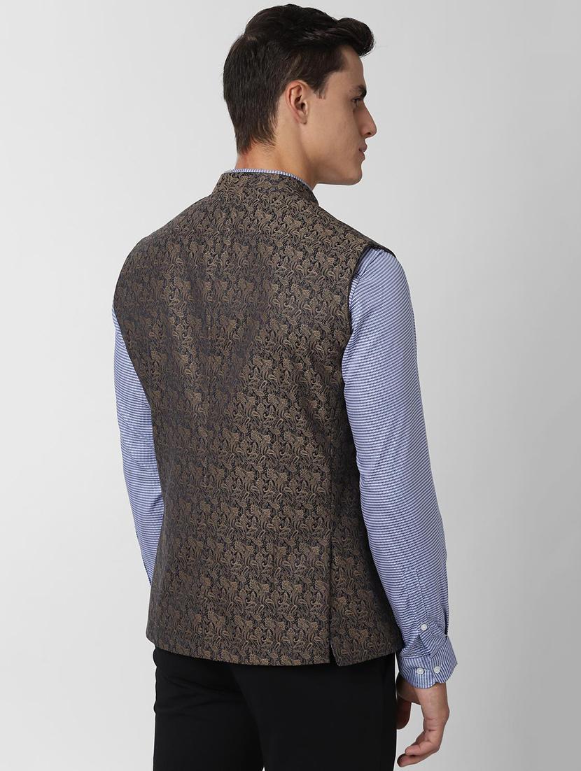 brown printed nehru jacket - 16961688 - Zoom Image - 3