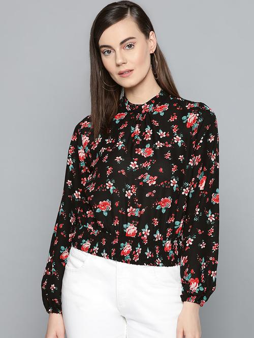 bishop sleeved floral blouson top - 16962221 - Standard Image - 1