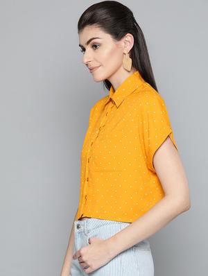 drop shoulder polka dot crop shirt - 16962225 - Standard Image - 2