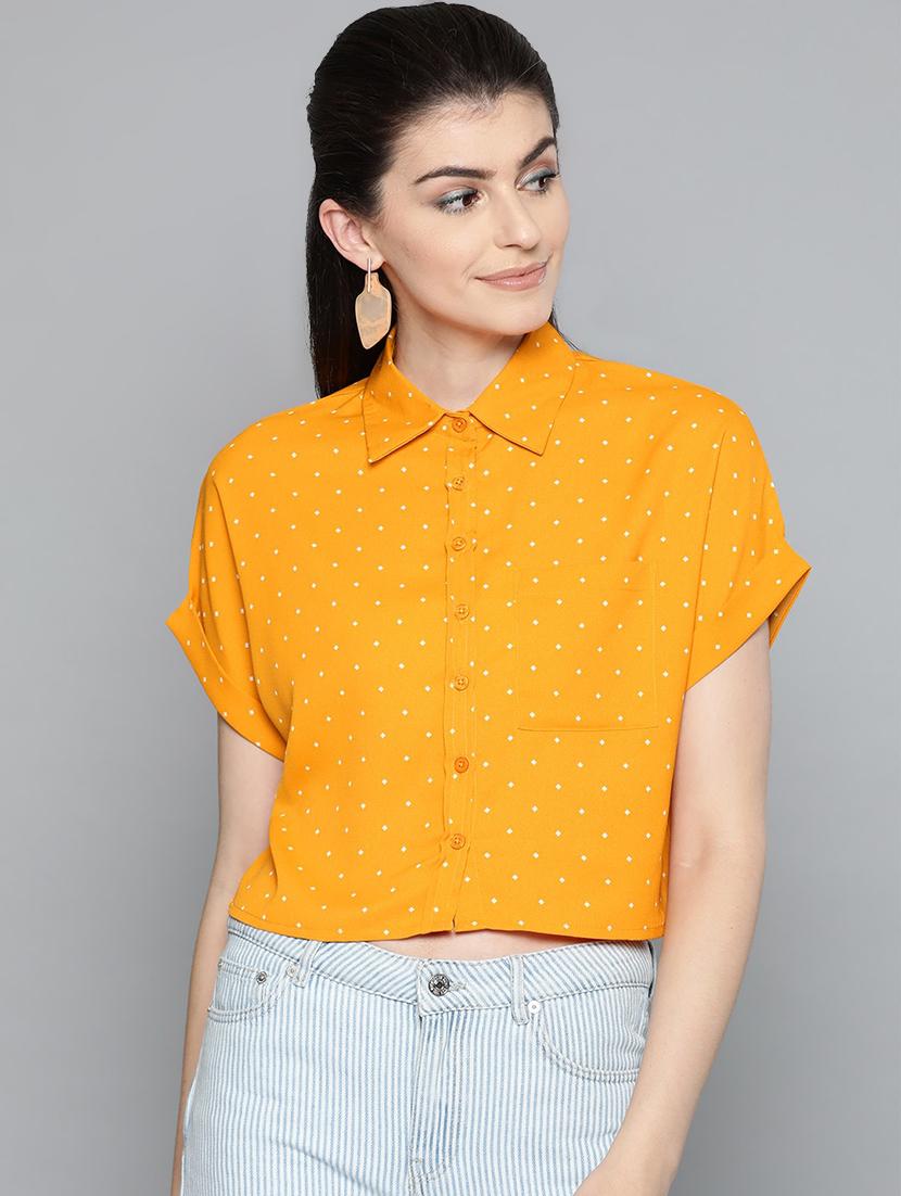 drop shoulder polka dot crop shirt - 16962225 - Zoom Image - 1
