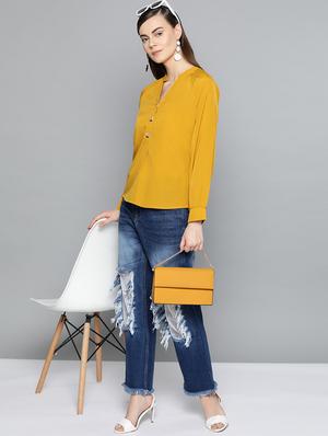 mandarin neck solid top - 16962231 - Standard Image - 4