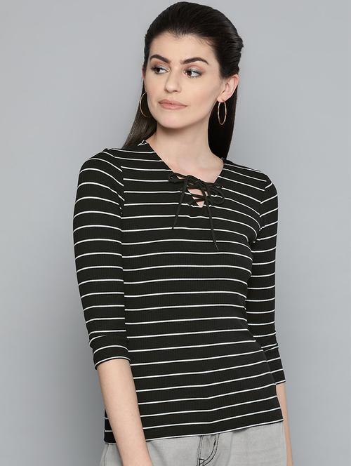 tie up neck striped top - 16962252 - Standard Image - 1