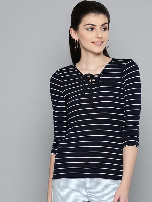 tie up neck striped top - 16962253 - Standard Image - 1