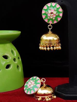 green brass jhumka earring - 16962589 - Standard Image - 2