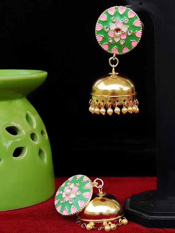 green brass jhumka earring - 16962589 - Zoom Image - 2